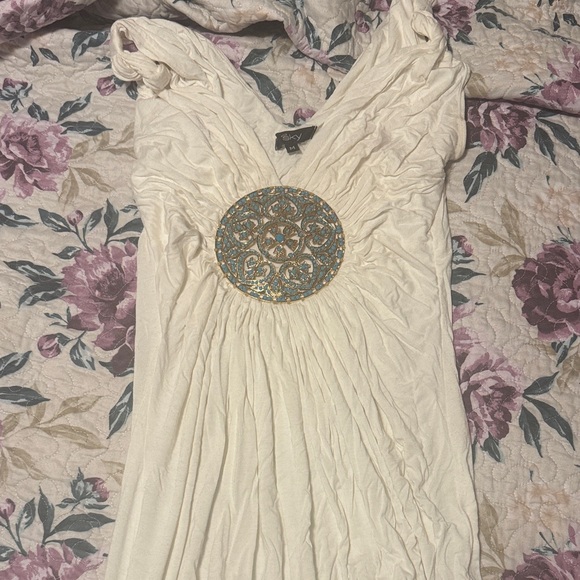 Sky Dresses & Skirts - Sky Cream Midi Dress with Gold Embellishment